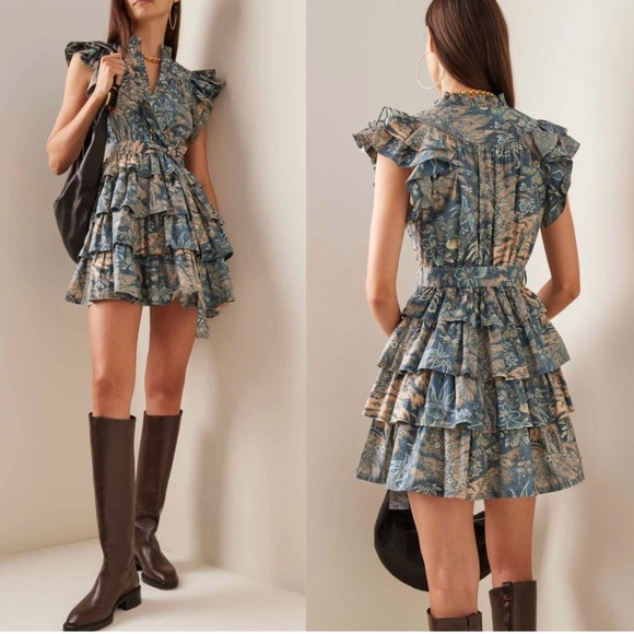 Ulla Johnson Floral Ruffle Dress in Blue - Picture 2 of 6